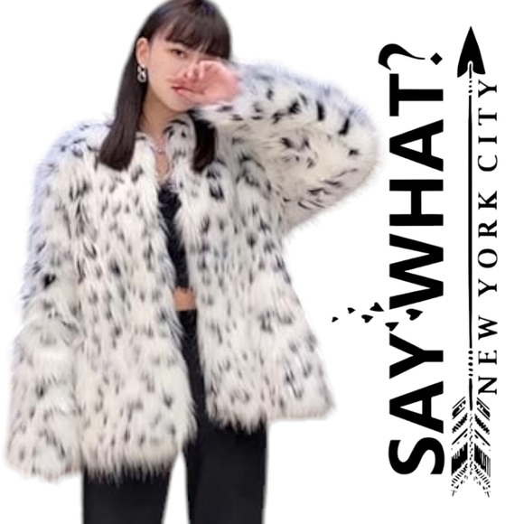 Say What? Jackets & Blazers - Say What Womens Leopard Print Faux Fur Jacket White & Black Size Large Fun Loud